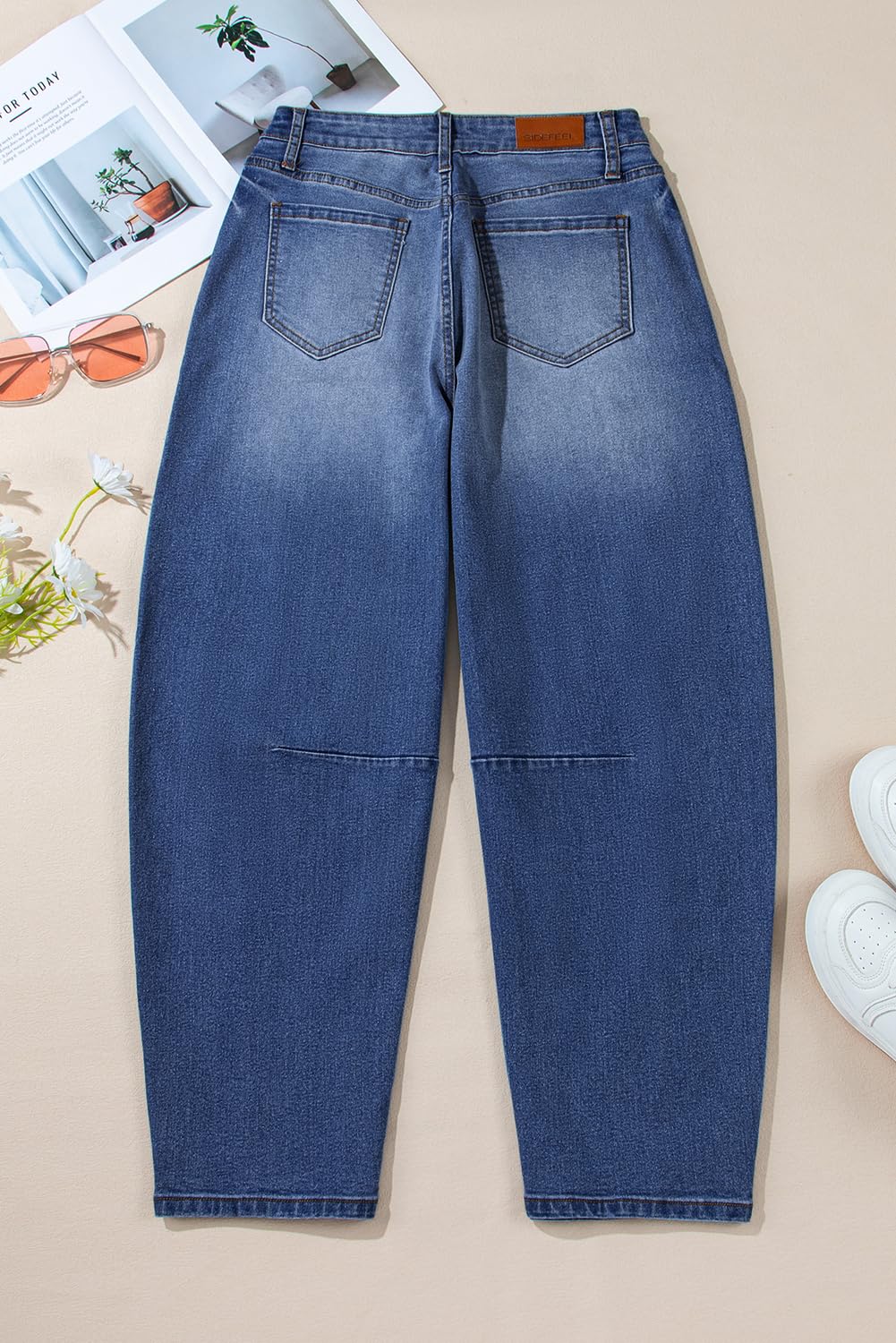 Sidefeel Women's Barrel Jeans Wide Leg Vintage Mid Rise Y2k Baggy Boyfriend Denim Pants Size 8 Blue