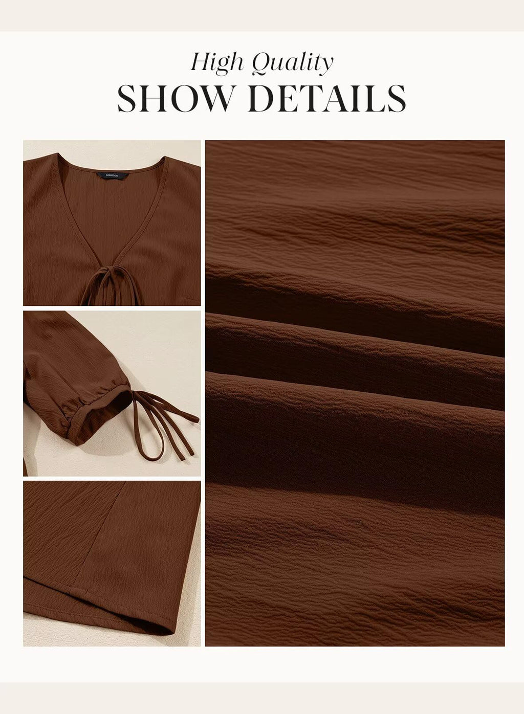 Dokotoo Chocolate Brown Summer Clothes Women's Summer Short Sleeve Tie Front Empire Waist A-Line Babydoll Loose Cute Mini Dress Coffee XX-Large