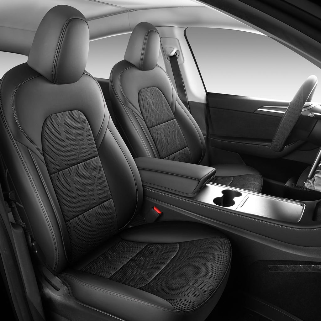 Dtuupts Tesla Model Y Seat Cover Full Set, Faux Leather Tesla Car Seat Cover, Perfect Suitable for Tesla Model Y 2020 2021 2022 2023 2024 2025 (Black)