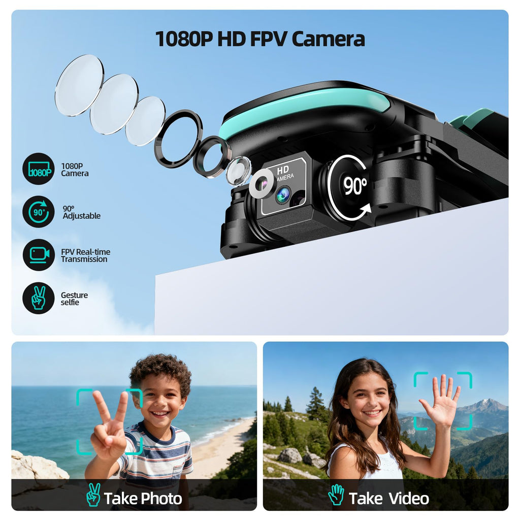Drone with Camera 1080P HD, FPV Foldable Mini Drone for Beginners Kids Boys Girls, with 2 recharging Batteries, Carrying Case, One Key Start, Stable Hover, Trajectory Flight, Toys Gifts (Black)
