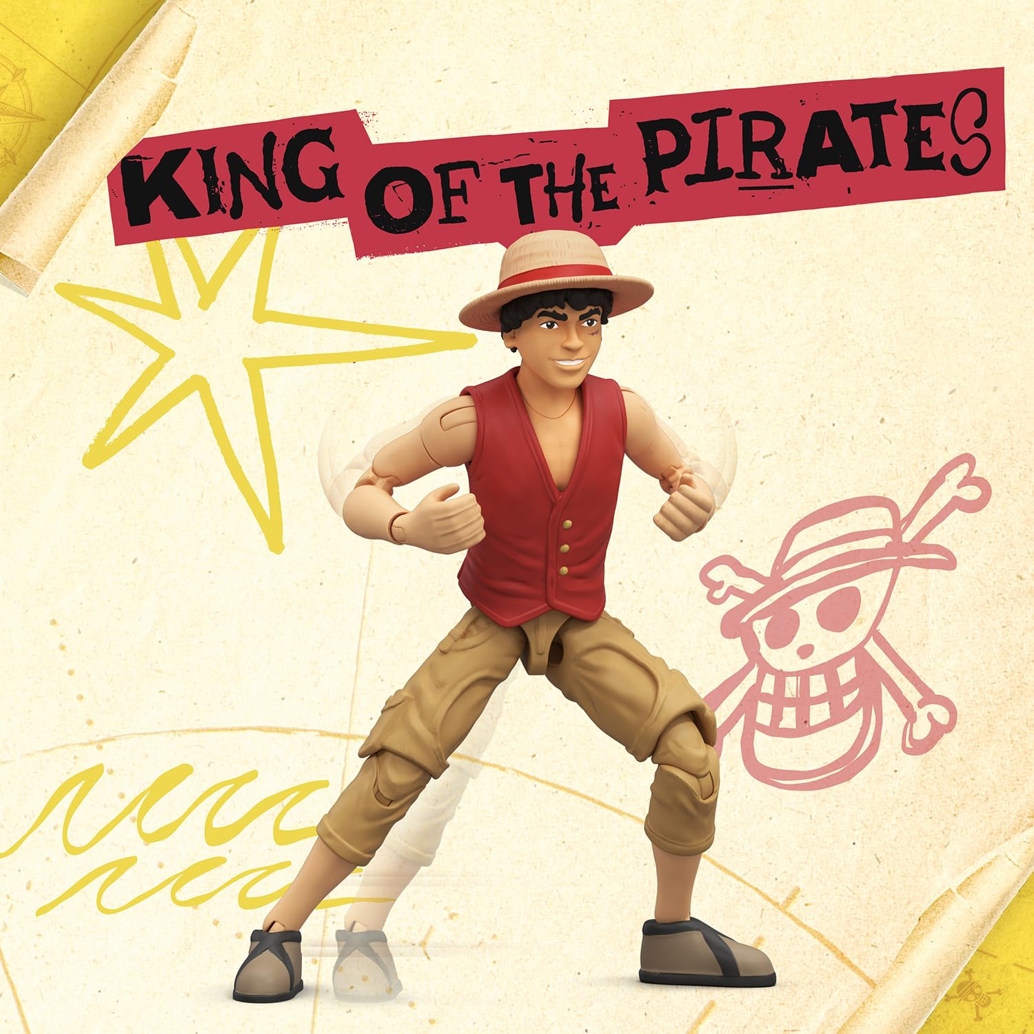 One Piece Monkey D. Luffy 6″ (15 cm) Action Figure with 6 Accessories. Includes Swappable Arms and Legs, Wanted Poster, and Berry Coin Display Base