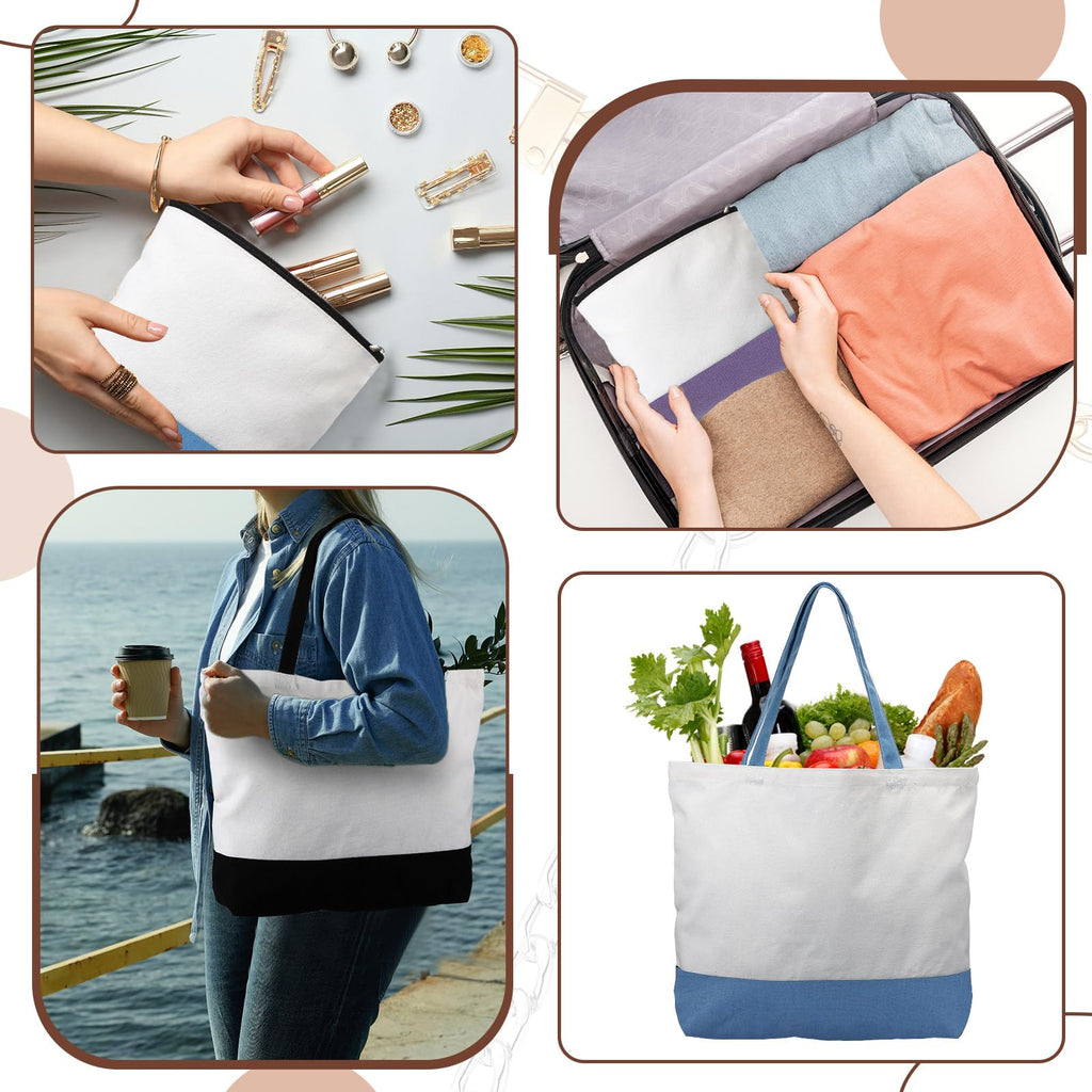 Sanwuta 20 Pcs Large Blank Canvas Tote Bags and Makeup Bags Blank Reusable Grocery Luggage Canvas Tote with Handles (Airy Pastel Pack)