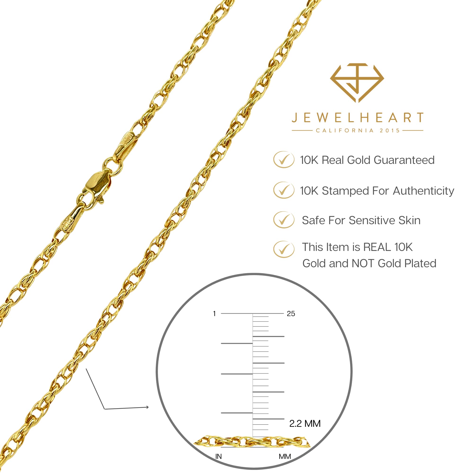JEWELHEART 10K Real Gold Twisted Necklace For Women - 2.2mm Diamond Cut Braided Choker Link Chain - Dainty Yellow Gold Pendant Necklace with Lobster Clasp 14"