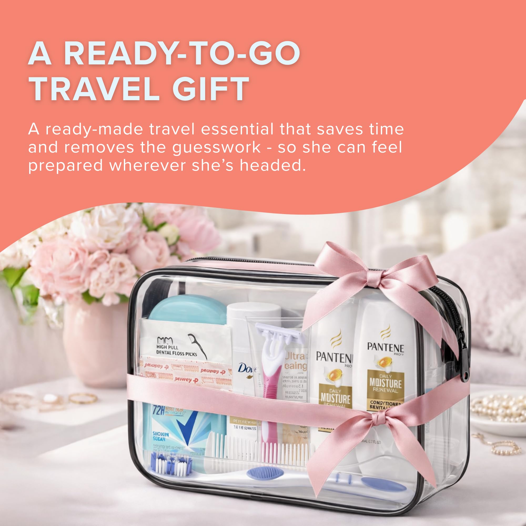 TrekTote 15 Piece Set Women’s Travel & Hygiene Kit with Clear Toiletry Bag, Personal Care Essentials, Single Kit or Bulk Case Packs, TSA Approved Toiletry Kit for Travel, Vacation, Everyday Essentials