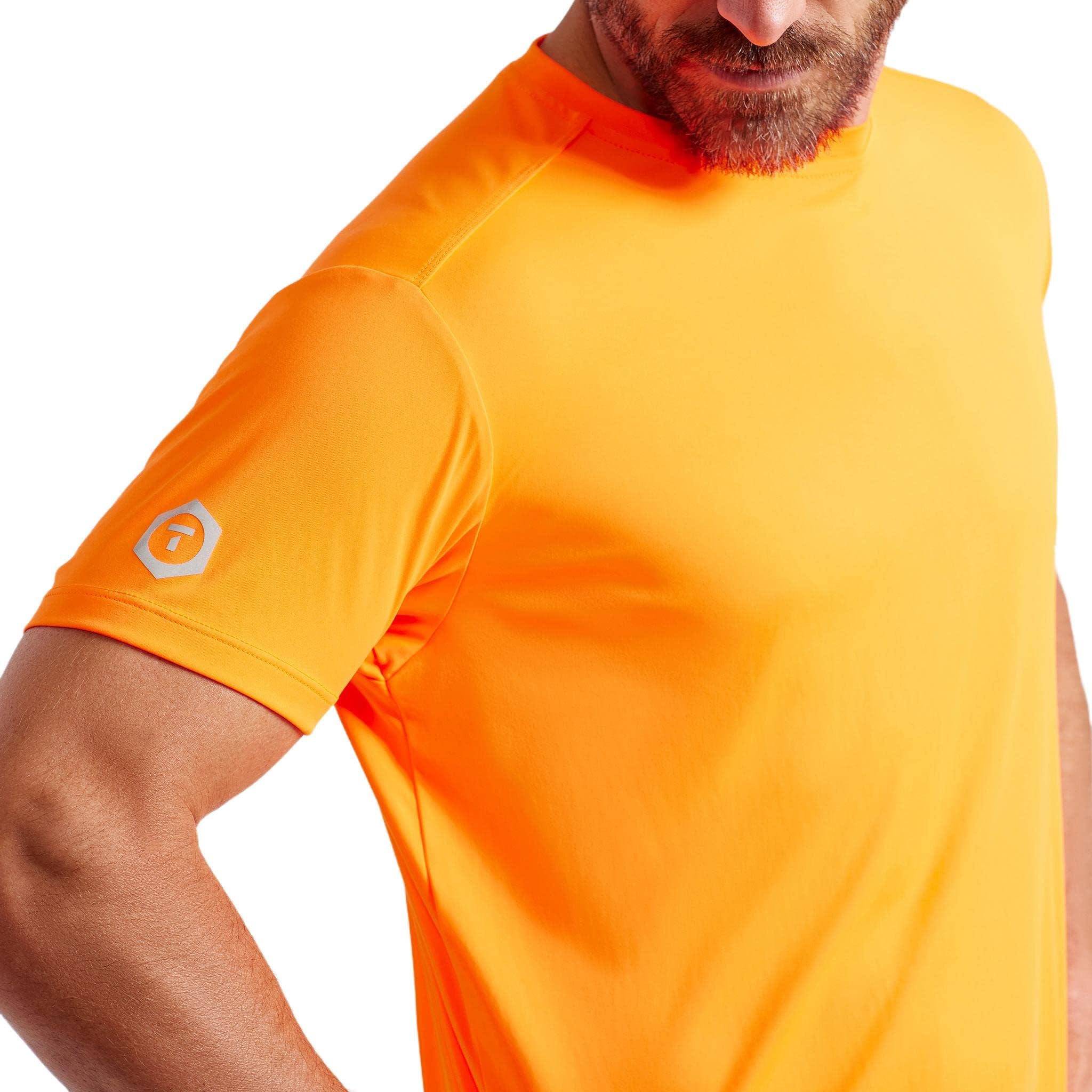 TRUEWERK B1 Sun Short Sleeve Tee for Men, Sun Protection Shirts, Moisture Wicking, UPF +50 Thermo Regulating Shirt, Viz Orange, XL