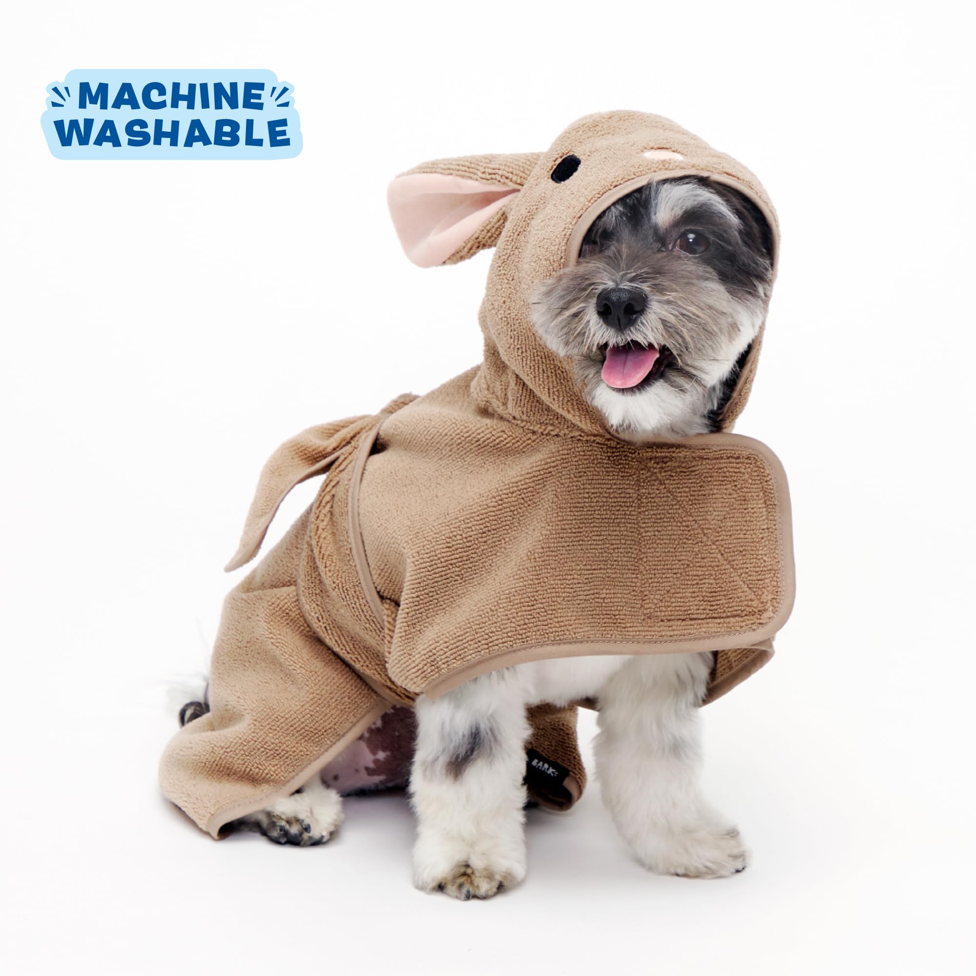 Barkbox Dog Bathrobe Fast Drying with Hook and Loop Closure & Wrap Tie Snuggle, Cute Dogs Clothes, Easy to Clean, Machine Washable, Dog Coats and Tumble Dry Low - Bunny, Small