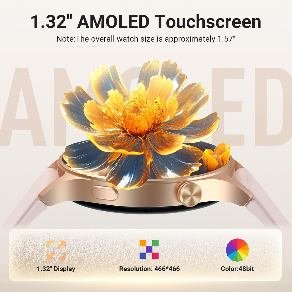 Fitpolo Smart Watch for Women,1.3" AMOLED Touchscreen Fitness Tracker, Make/Answer Calls, Heart Rate SpO2 Monitor, IP68 Waterproof, Sleep & Activity Tracking Smartwatch for Android Phones iPhone