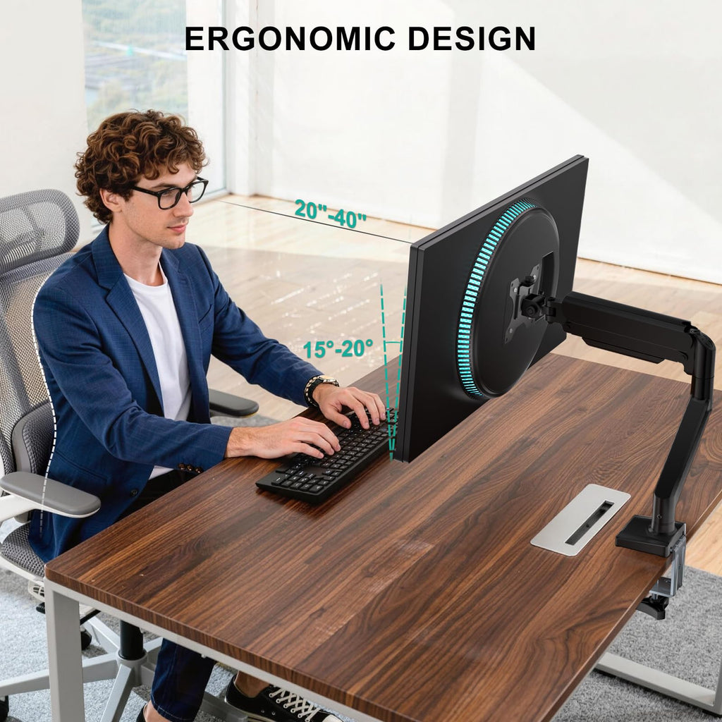 WALI Single Monitor Mount for 13-34 inch Screens, Adjustable Gas Spring Single Monitors Arm, Regular Screen up to 32 inch, 26.4lbs, Computer Monitor Stand for Desk, VESA 75/100mm (GSMP001N), Black