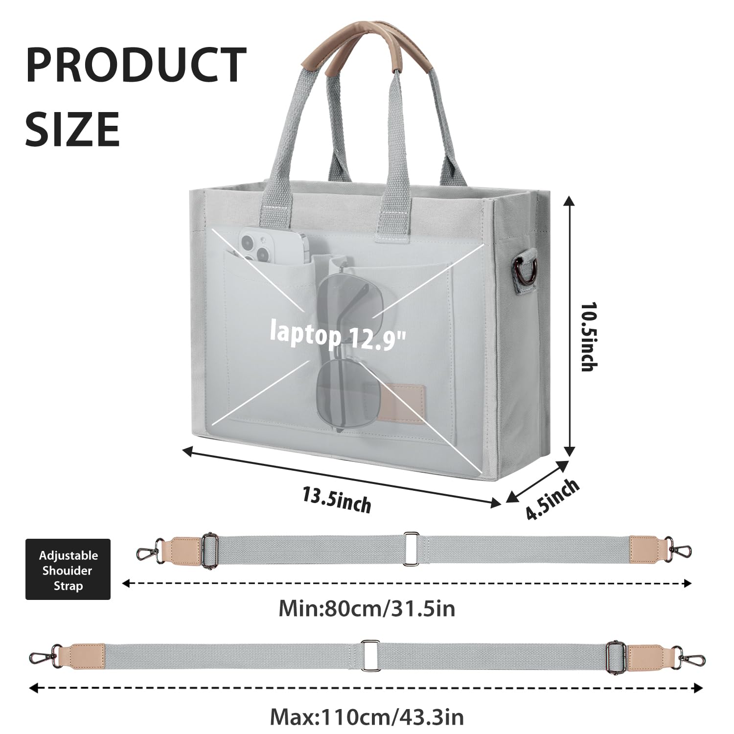 Canvas Tote Bag for Women Crossbody Work Purse with Pockets Top Handle Handbag Satchel Bags for Travel Nurse Teacher