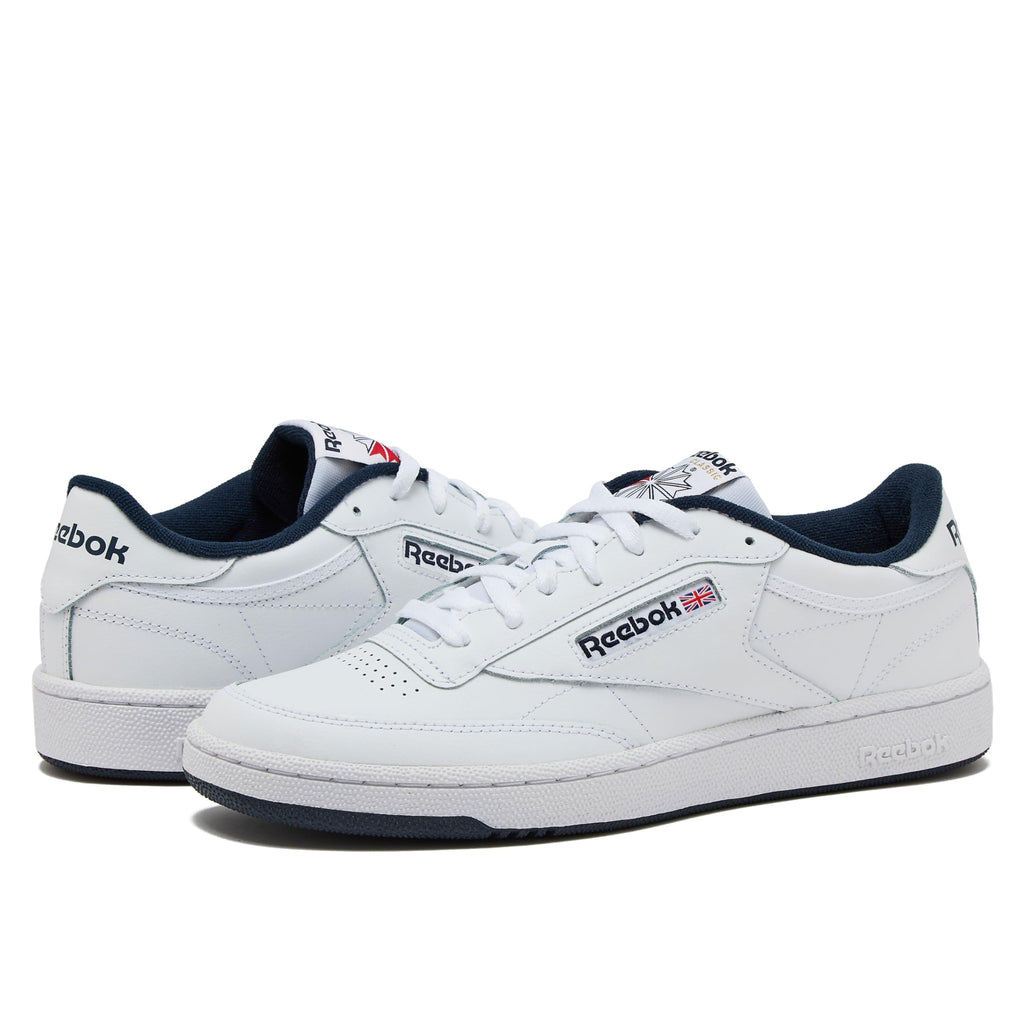 Reebok Club C 85 Mens Tennis Shoes, Casual Fashion White Sneakers for Men, Int-White/Navy, 14