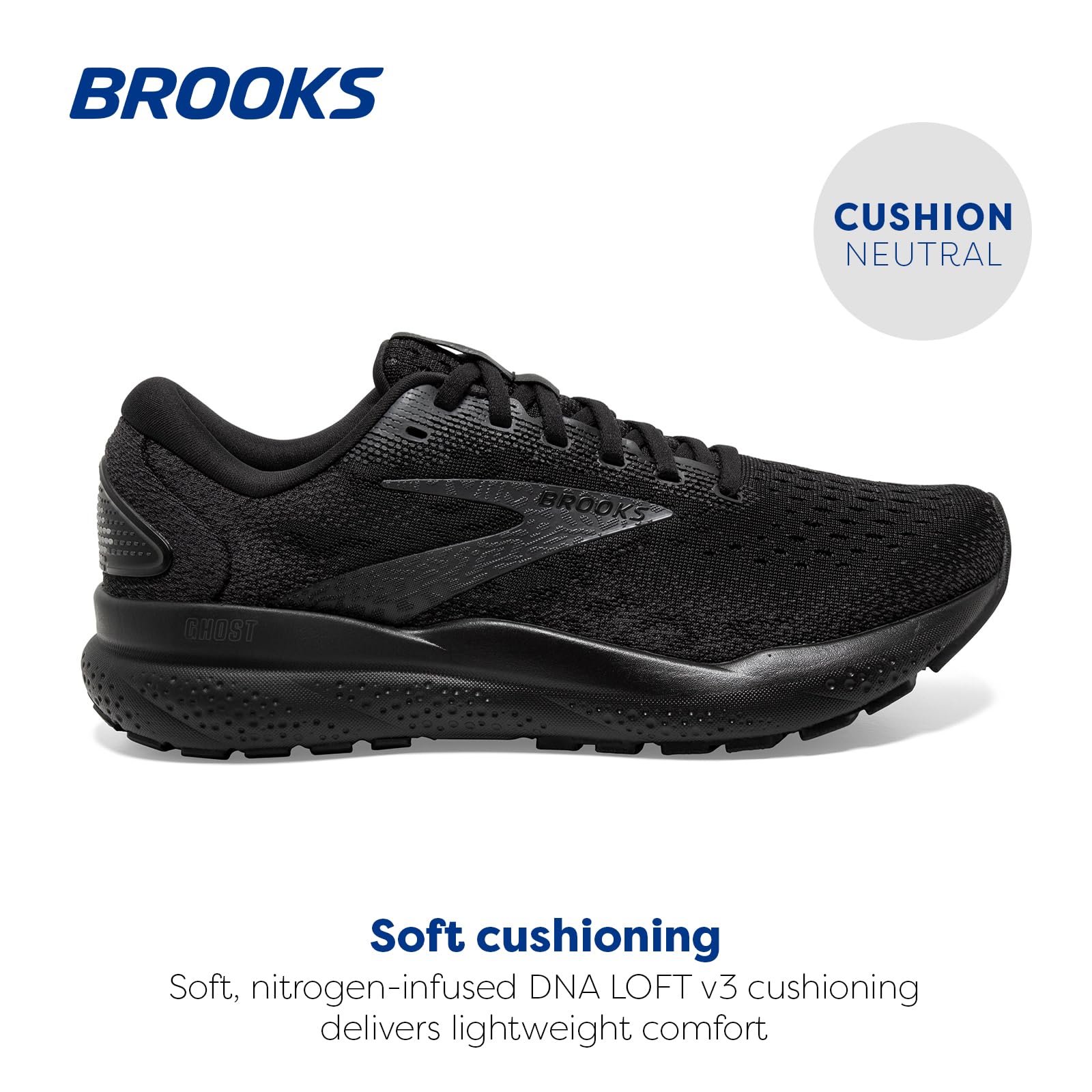 Brooks Women’s Ghost 16 Neutral Running Shoe - Black/Black/Ebony - 8.5 Medium