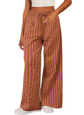 Acelitt Women Casual Striped Color Block Pants Drawstring Elastic Waist 2026 Winter Fashion Comfy Loose Low Rise Wide Leg Pants Trousers Red XXL