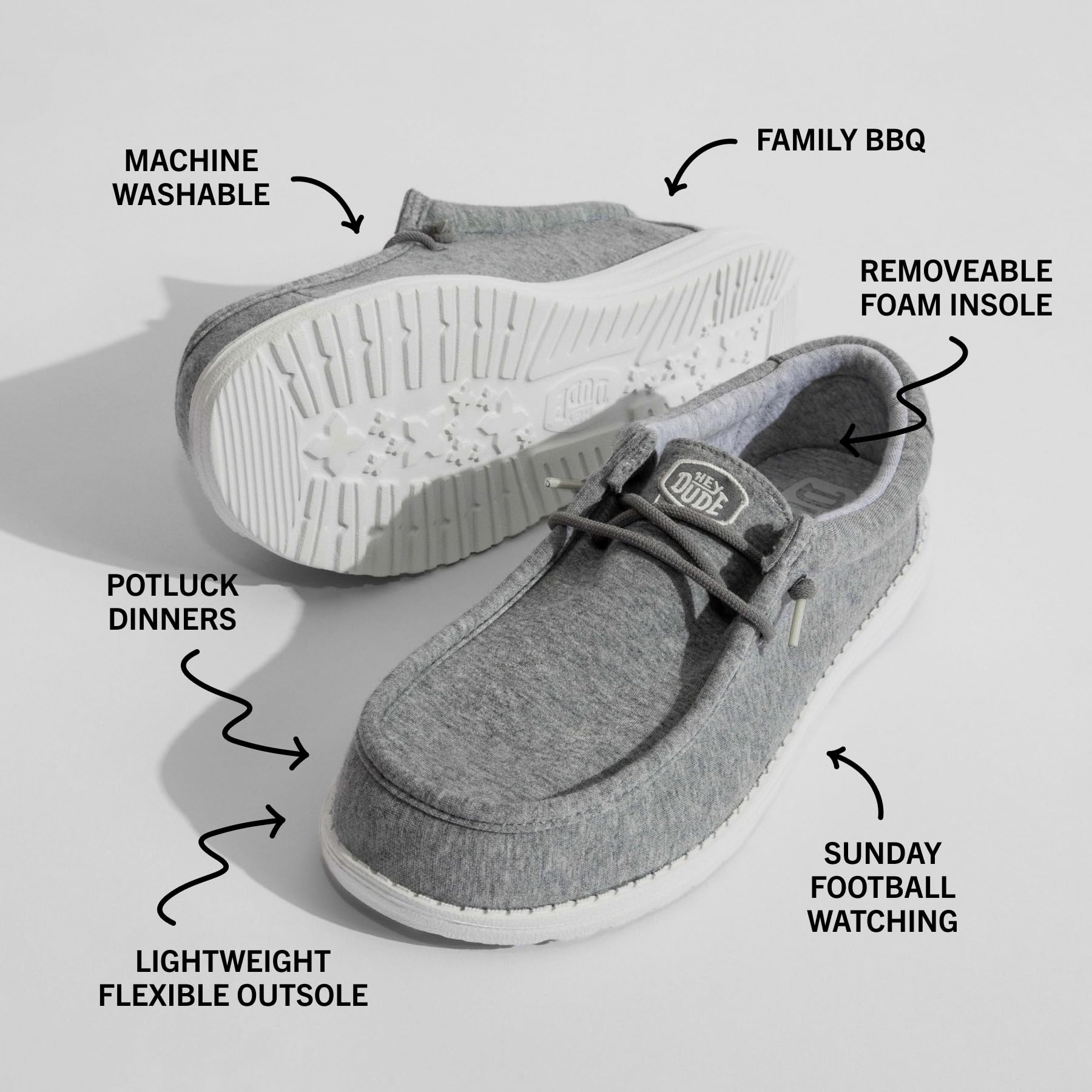 HEYDUDE Men’s Wally Stretch Jersey Grey Size 9 | Slip-On Loafers, Lightweight Casual Shoes, Comfortable Walking Sneakers