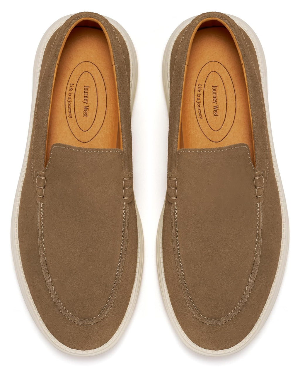 Journey West Men's Comfort Casual Slip-on Suede Leather Loafers Shoes for Men Beige US 7.5
