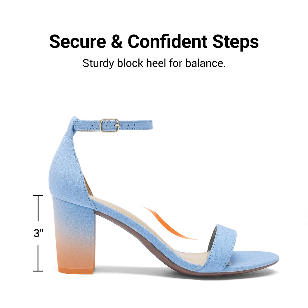 DREAM PAIRS Women's Chunk Low Heel Pump Sandals,Size 8.5,Baby/Blue/Suede,CHUNK