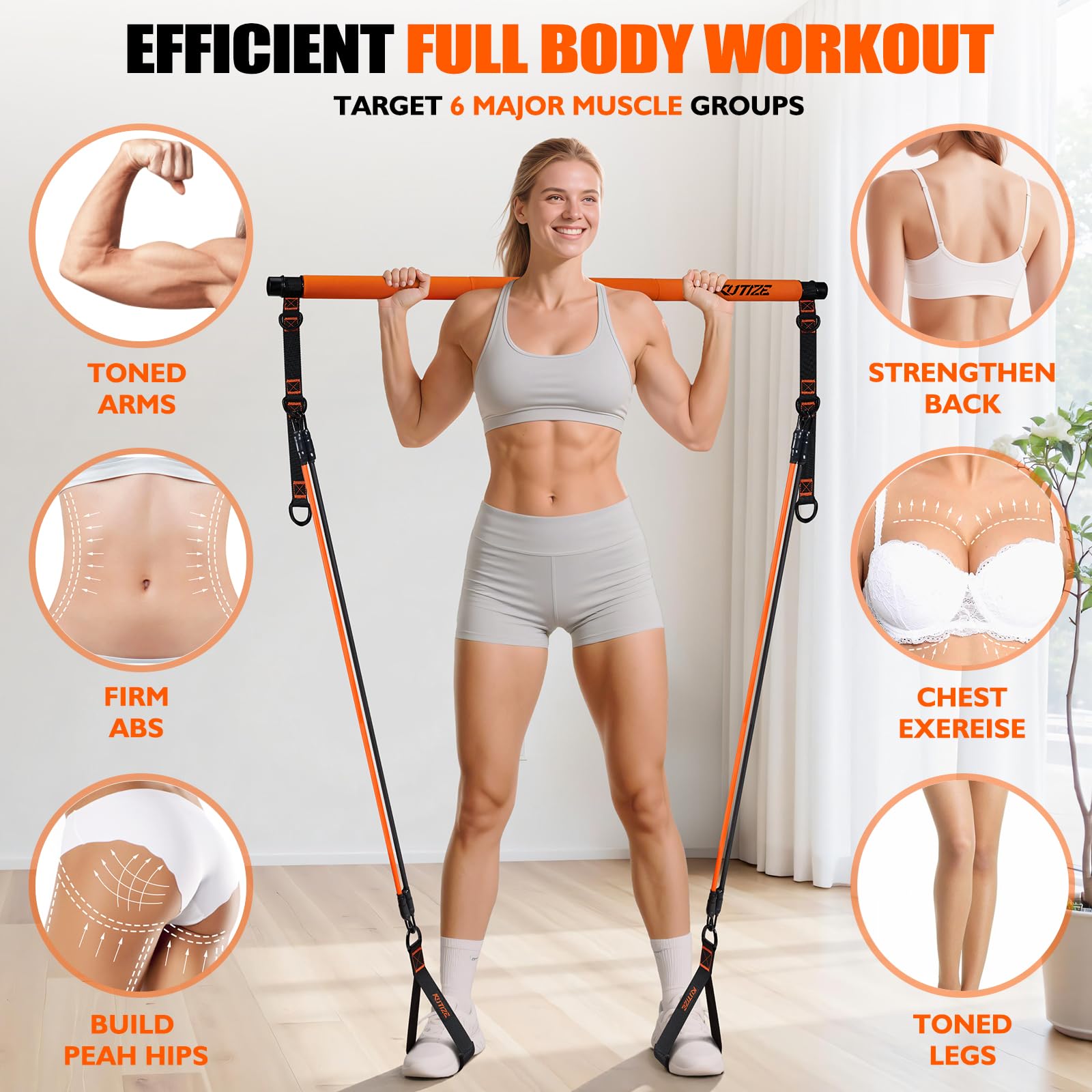 KUTIZE Pilates Bar Kit with Resistance Bands, Pilates Equipment, Multifunctional Resistance Bands with Bar for Women & Men, Home Gym Strength Training Equipment for Hip, Back, Arm, Full-Body Workouts