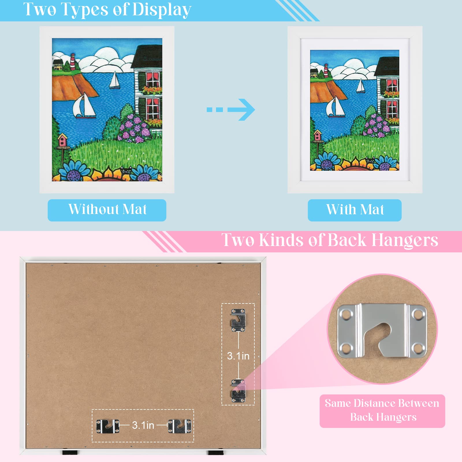 [2-Pack] Kids Art Frames, 11x14 Front Opening Kids Artwork Frames Changeable, White Artwork Display Storage Frame for Wall, Holds 50 Pcs, for 3D Picture, Crafts, Children Drawing, Hanging Art,
