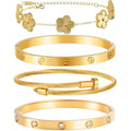 Ntutrxk Gold Bracelets for Women-4Sets,18K Gold Plated Bracelet,Stainless Steel Bangle Bracelets Non Tarnish, Gold Bracelet Set Trendy Jewelry,Christmas Valentines Birthday Gifts Mother's Day
