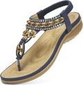 Littleplum Womens Sandals Arch Support Summer Beach Sandals Comfort Walking Shoes Bohemian Flip Flops Sandals for Women Blue Size 8.5