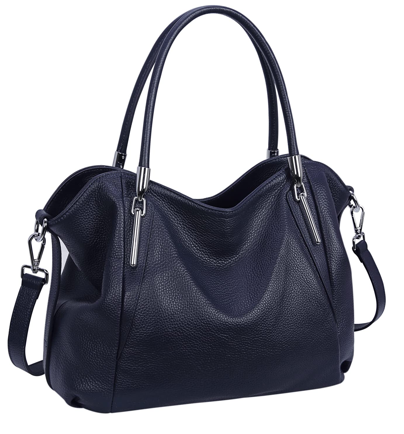 HESHE Genuine Leather Purses for Women Ladies Shoulder Handbags Top Handle Tote Bags Hobo Designer Satchel Crossbody Handbag (Navy Blue)