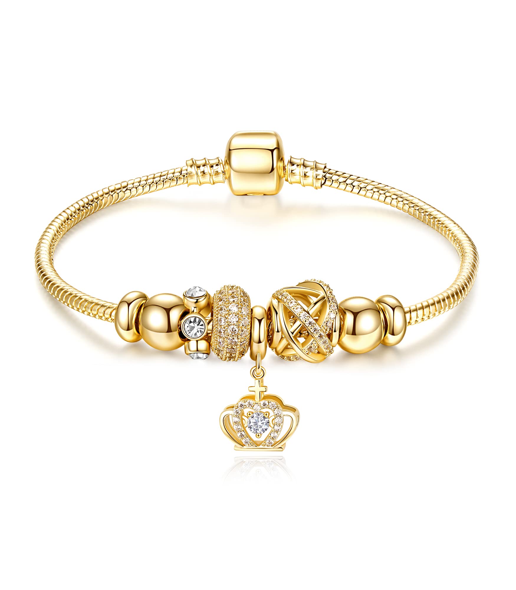 RIMAYZI 14K Gold Plated Charm Bracelet for Women, Women's Charm Symbol Bracelets, Gifts for Mother's Day, Mom, Her, Wife(Golden Crown)