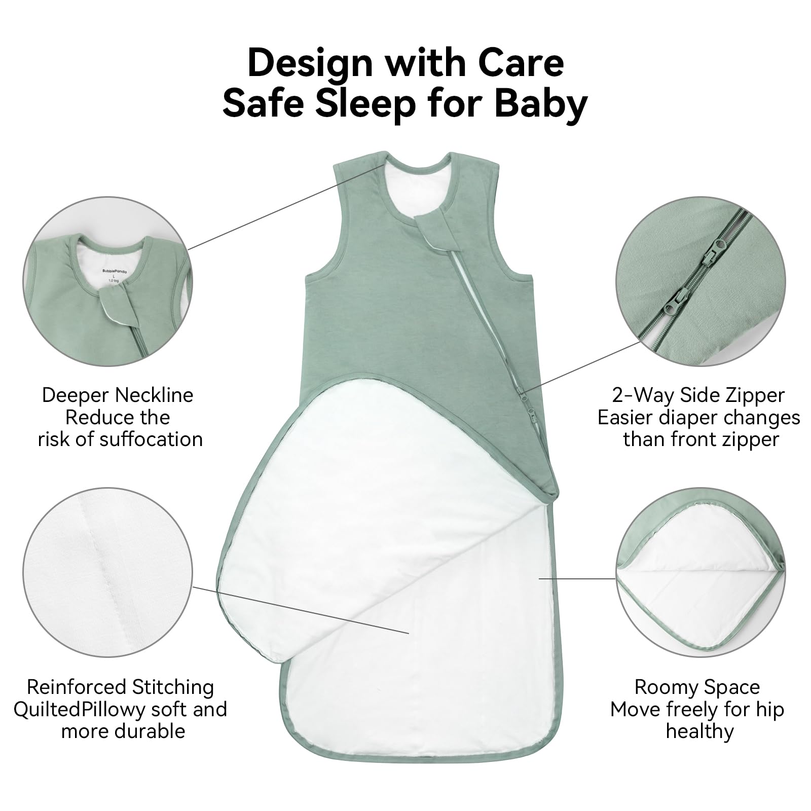 BubblePanda Rayon Made from Bamboo Sleep Sack 2t-3t 1.0 Tog Soft Toddler Sleeping Sack 24-36 Months for Babies 2-Way Zipper Baby Wearable Blanket