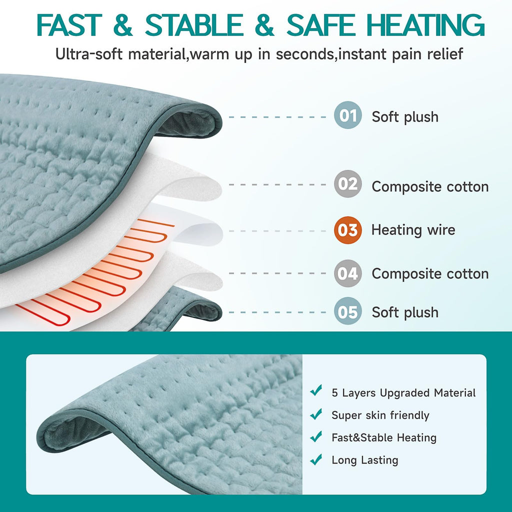 Heating Pad for Period Cramps, Heating Pad for Back/Neck/Shoulder Muscle Pain, 6 Heating&4 Timer Setting, Auto Shut Off, Dry/Moist Heat & Machine Washable, Gray Birthday Christmas Gifts for Women Mom