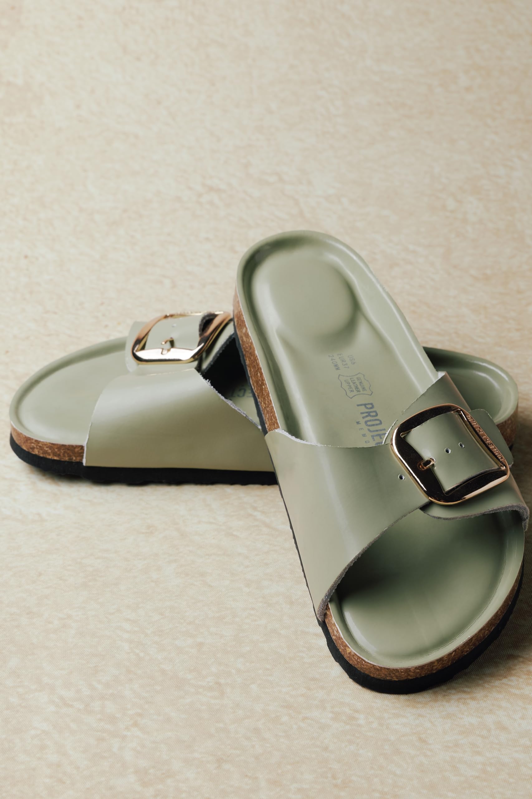 Project Cloud 100% Genuine Leather Sandals Women Dressy Beach Essentials Slides for Women Footwear-Lightweight with Memory Foam Insole Sandals for Women 2026-Womens Slides (Mykonos,PISTACHIO,10)