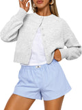 Trendy Queen Cropped Cardigan Sweaters for Women Lightweight Y2k Fall Outfits Spring Fashion Clothes 2026 Grey M