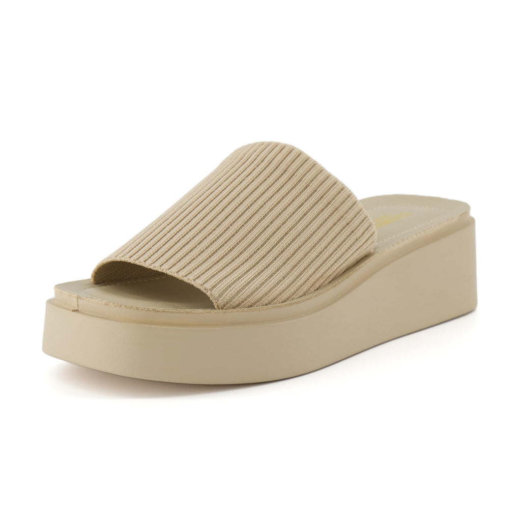 CUSHIONAIRE Pim Wedge Chunky Platform Womens Sandals with Firm Knit Upper & Memory Foam Summer Sandals for Women 2026, TAUPE 9.5