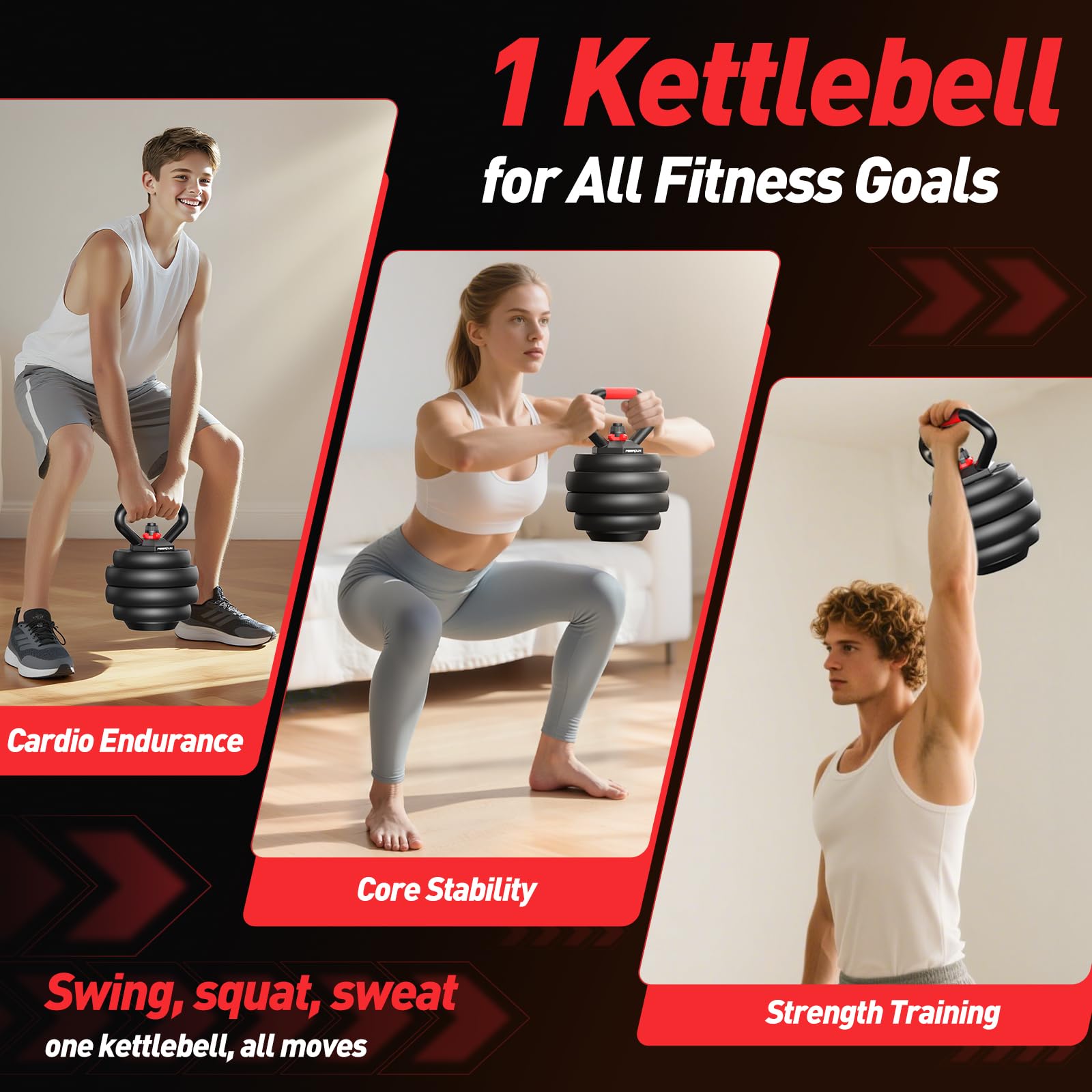 FITPLAM 4 in 1 Adjustable Dumbbell Weight Set, 45lbs Free Weights with Upgraded Nut, Used as Kettlebells, Barbell, Push Up Stand for Home, Gym, Fitness, Exercise, Suitable Men/Women, Black