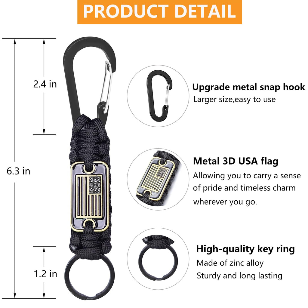 LUYADIN Paracord Lanyard Keychain with USA Flag,Parachute Rope Necklace Keychains for Outdoor Activities,Keys,Whistle