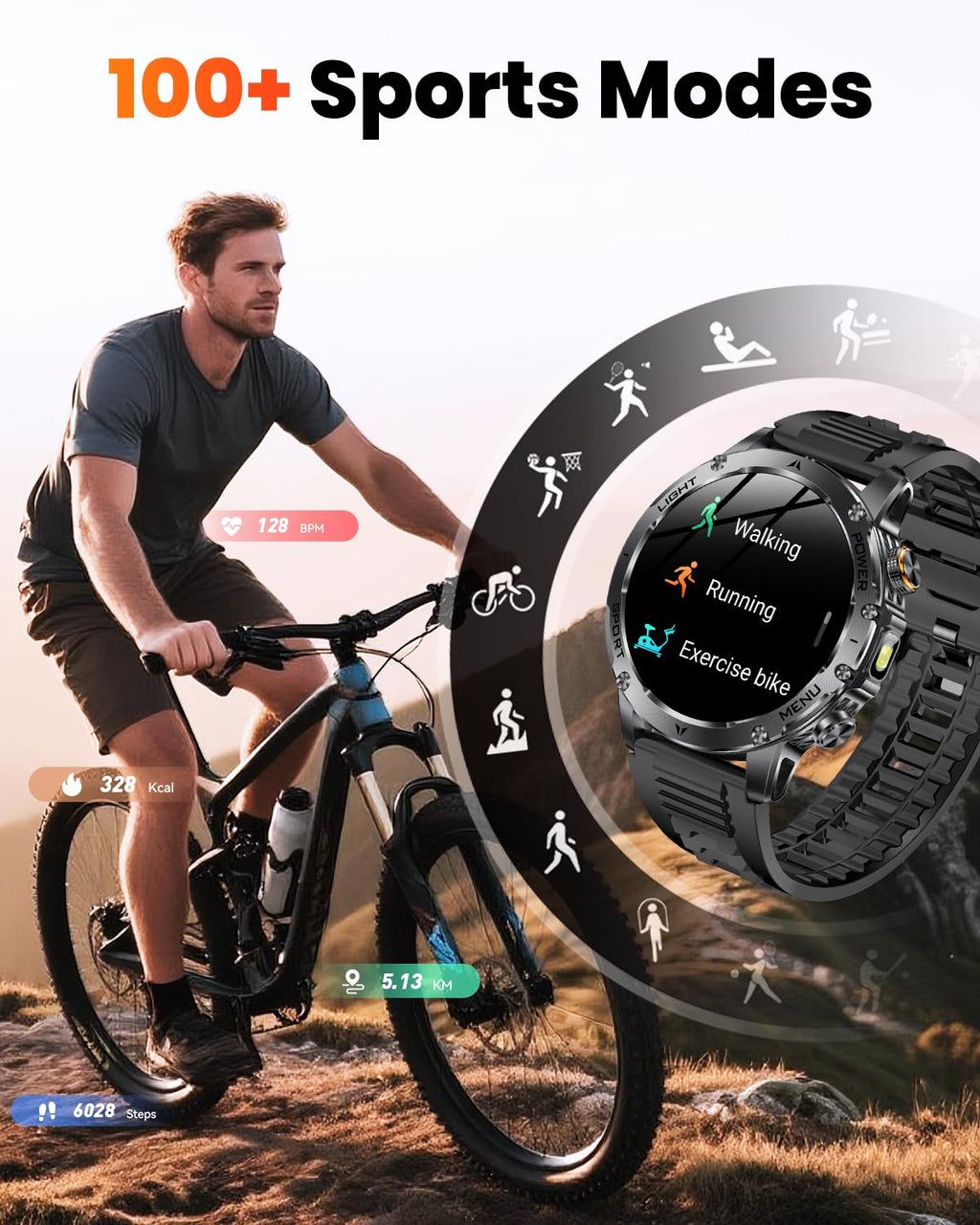 Military Smart Watches for Men, Smart Watch with 1000 mAh Battery/Answer/Dial Calls/Fitness Tracker/Flashlight/Heart Rate/Sleep Monitor/100+ Sports Mode, 1.7″ Waterproof Smartwatch for Android/iPhone