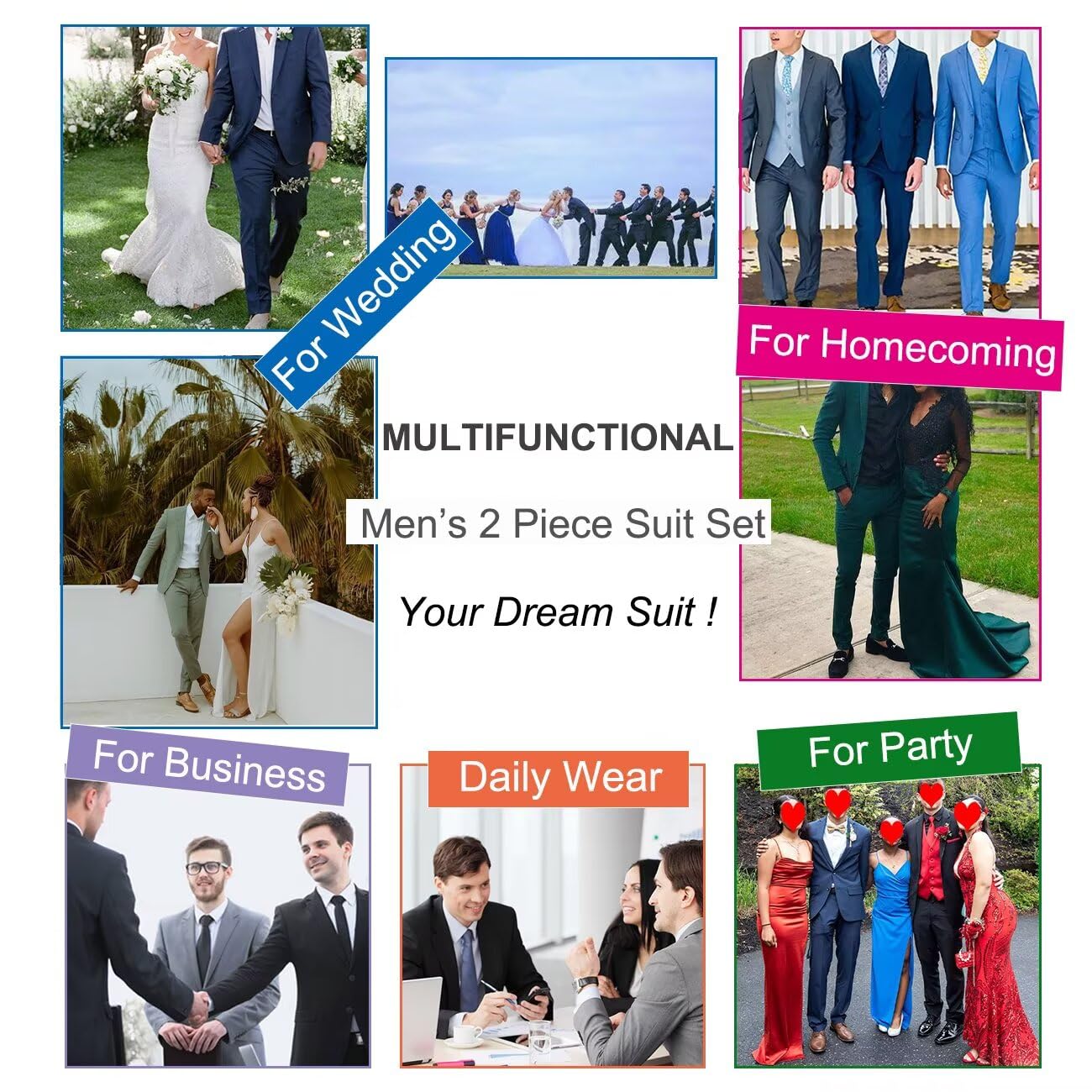Lynerun Tweed Herringbone Suit Men 2 Piece Slim Fit Black Suits for Men Formal Double Breasted Wool Jacket Pants Set Prom Tuxedo L