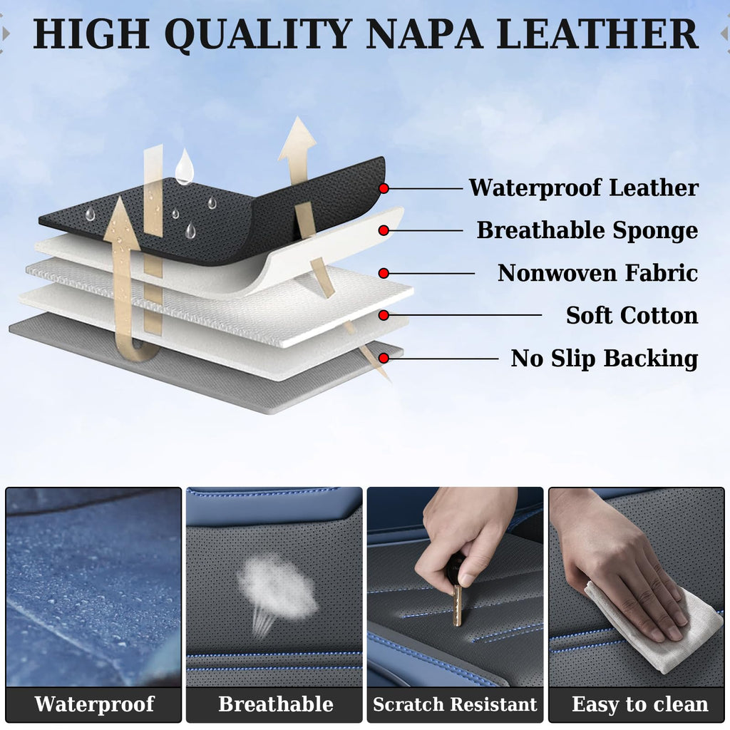 Coverado Car Seat Covers, Front Covers for Cars, Car Seat Cover Front Seats, Car Seat Protector Waterproof, Leather Car Seat Cushion, Universal Interior Covers Seat Protectors for Most Cars Blue