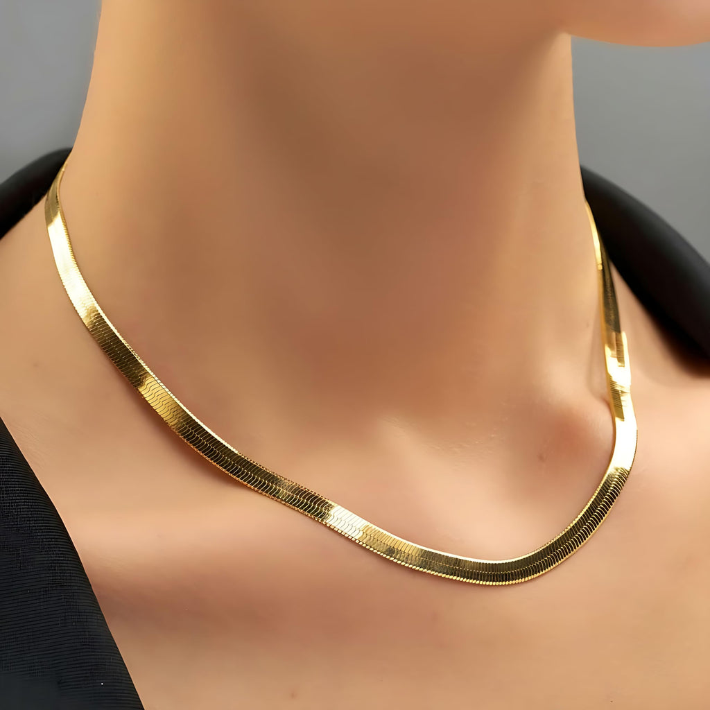 LIFETIME JEWELRY 5mm Flexible Herringbone Chain Necklace 24k Real Gold Plated (18 inches, Gold)