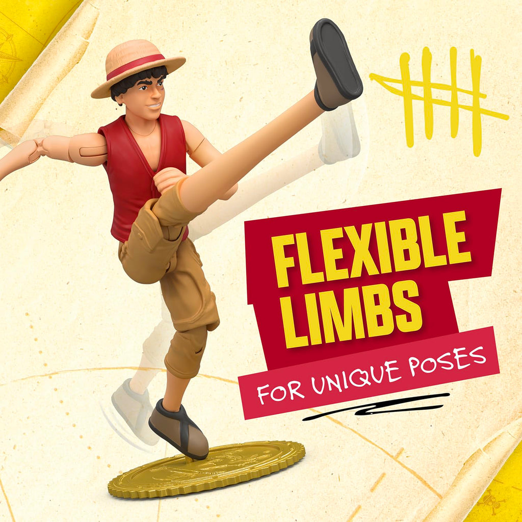 One Piece Monkey D. Luffy 6″ (15 cm) Action Figure with 6 Accessories. Includes Swappable Arms and Legs, Wanted Poster, and Berry Coin Display Base