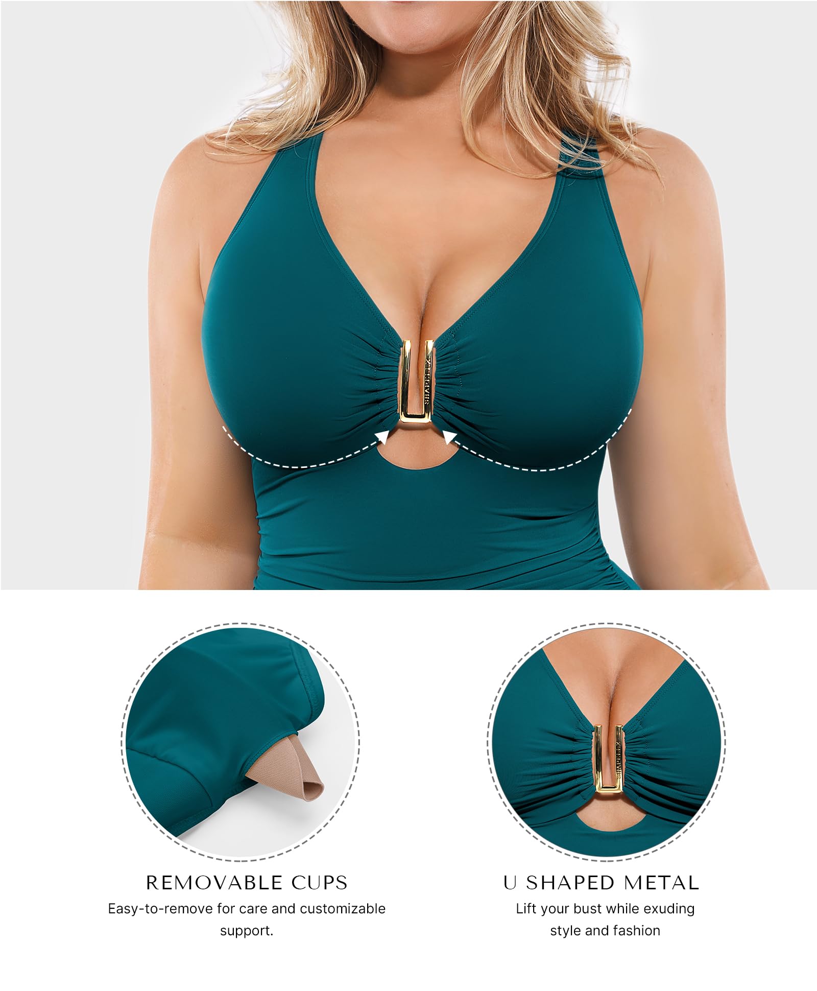SHAPELLX Bathing Suit for Women Tummy Control Swimsuits One Piece Shapewear Swimsuits Women Ruched Swimwear Green L