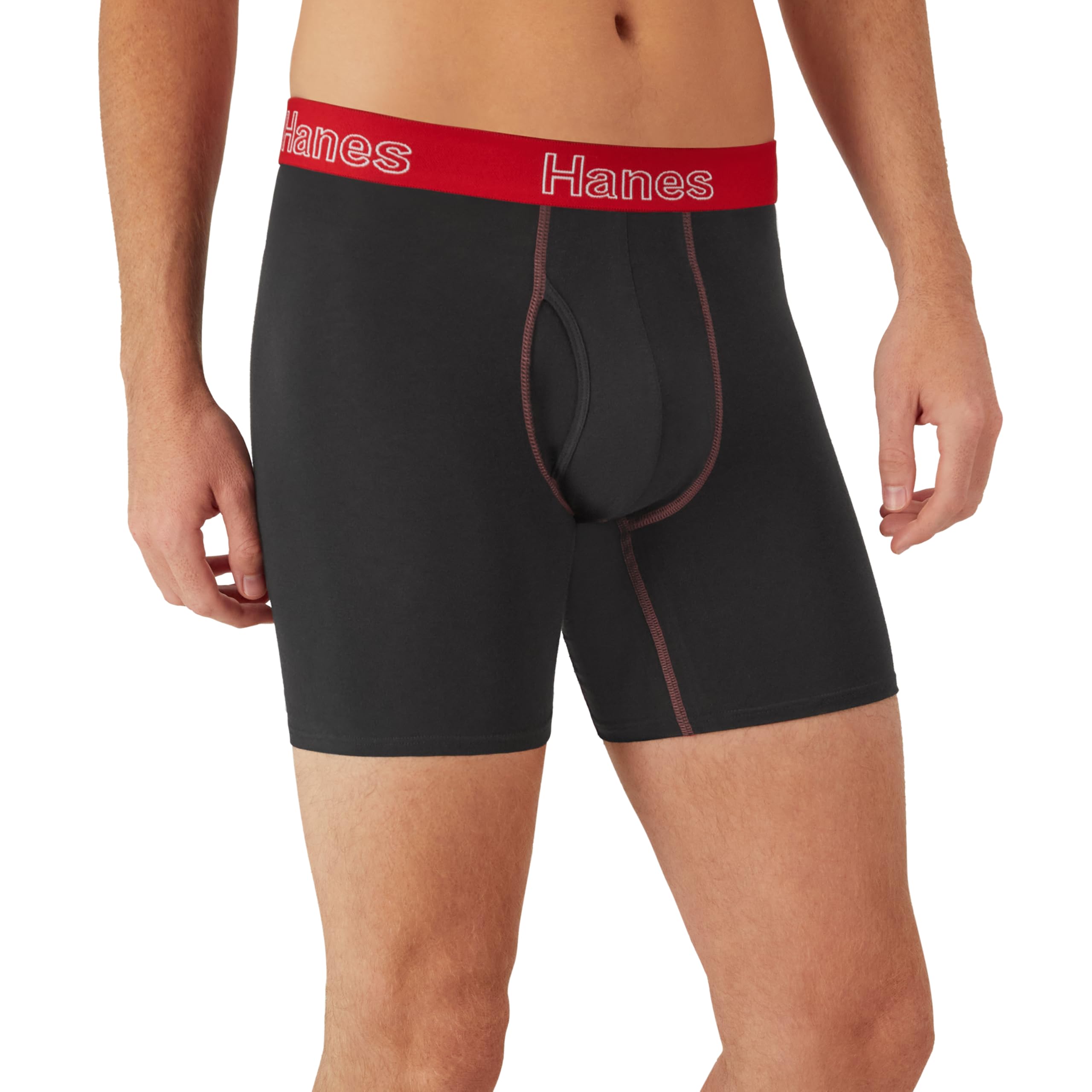 Hanes Men's Boxer Cotton Stretch Moisture-Wicking Multi-pack Underwear Brief, Black - 6 Pack, X-Large