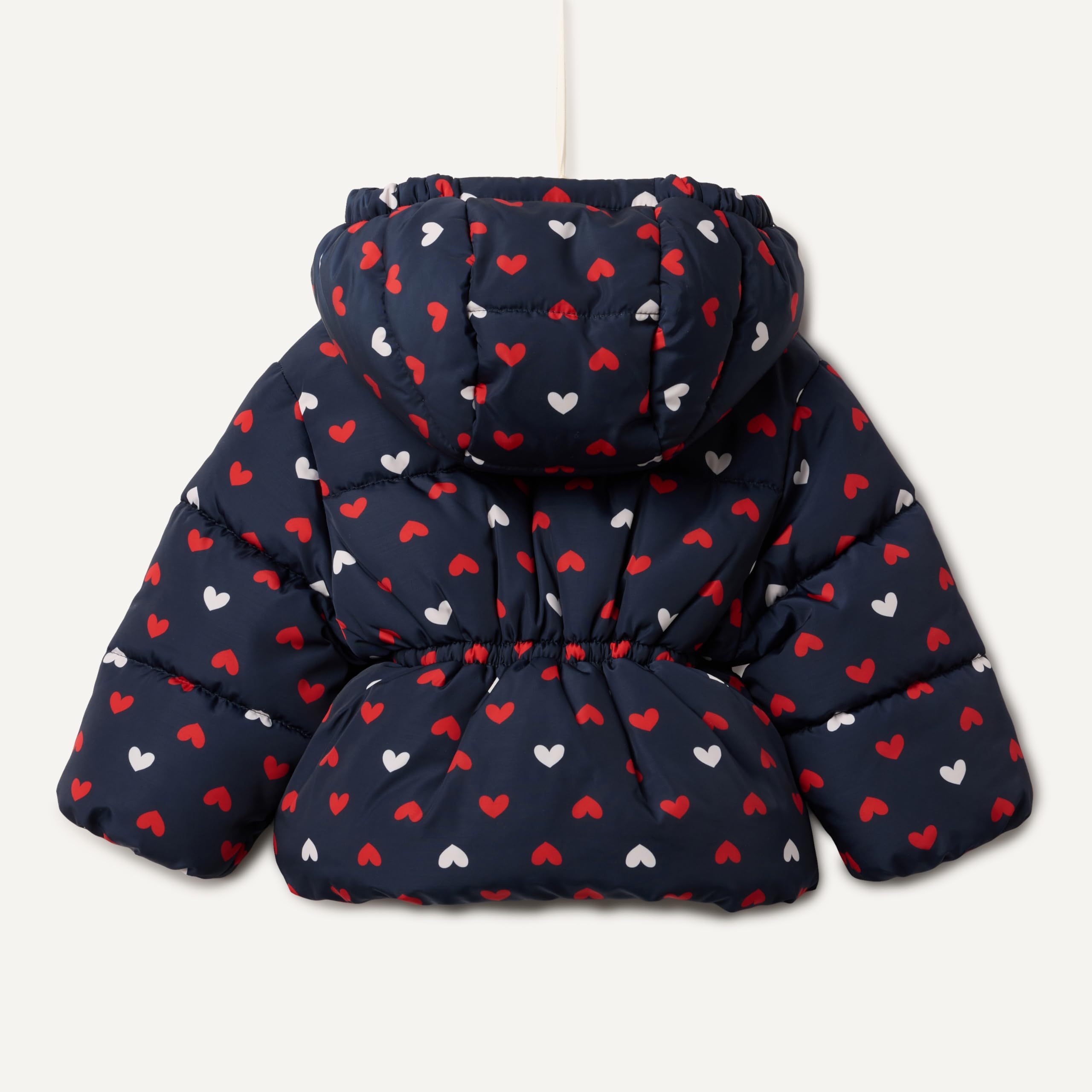 Amazon Essentials x Sofia Grainge Toddler Girls' Water-Resistant Hooded Puffer Jacket, Navy Hearts, 3T