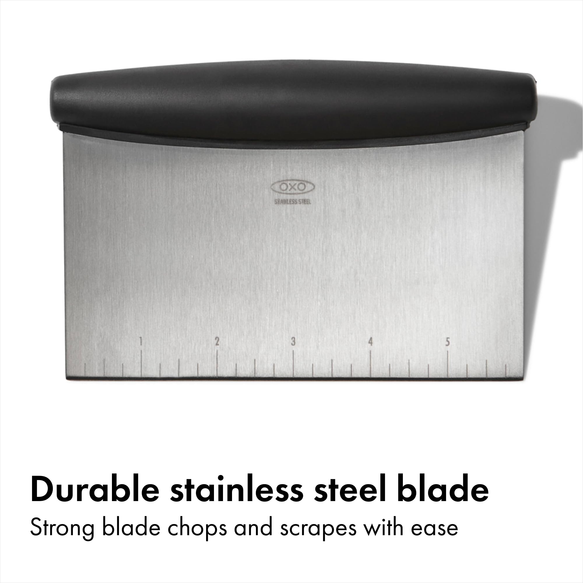 OXO Good Grips Stainless Steel Multi-Purpose Scraper & Chopper, Dough Cutter for Pizza, Bread and Cookie Dough, Multi-Purpose Vegetable Chopper, Dishwasher-Safe Kitchen Essential