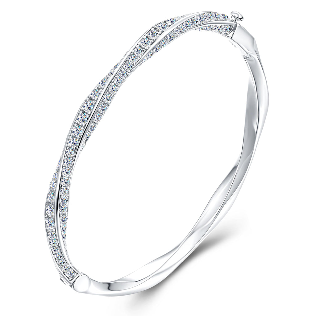Lab-Grown Moissanite Bangle Bracelets for Women, 2.5/4.4/5.4CT Luxury Anniversary Wedding Bridal Gift for Wife 18K White Gold Plated S925 Sterling Silver Birthday Jewelry, Ladie Bangle Tennis Bracelt ﻿