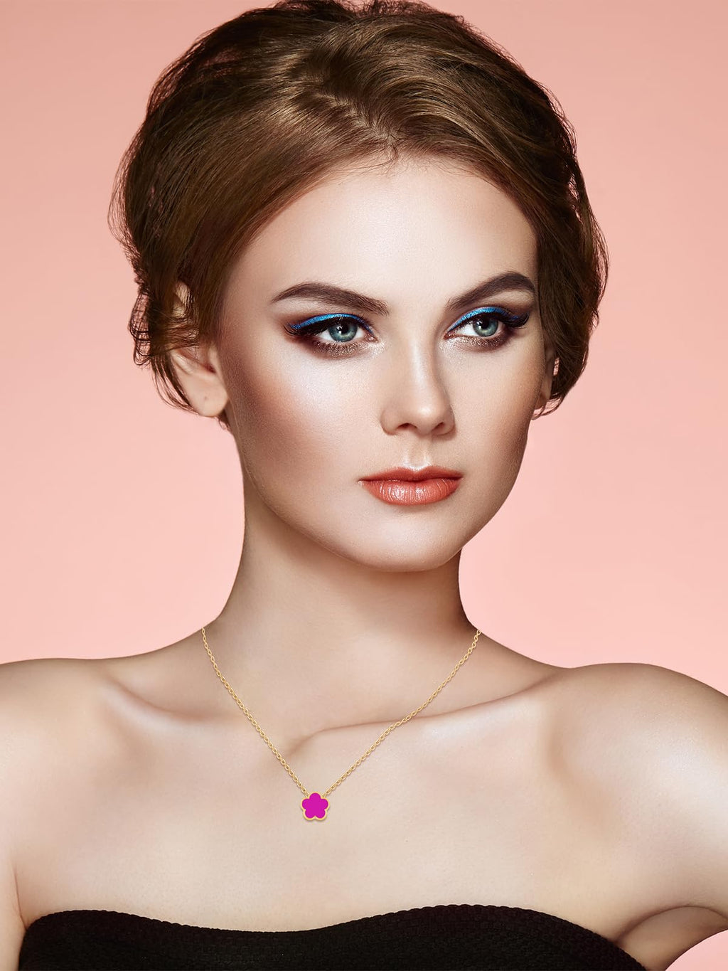 Qinpan 14K Gold Four Leaf Clover Necklaces for Women Lucky Flower Jewelry (Purple-14K Gold)