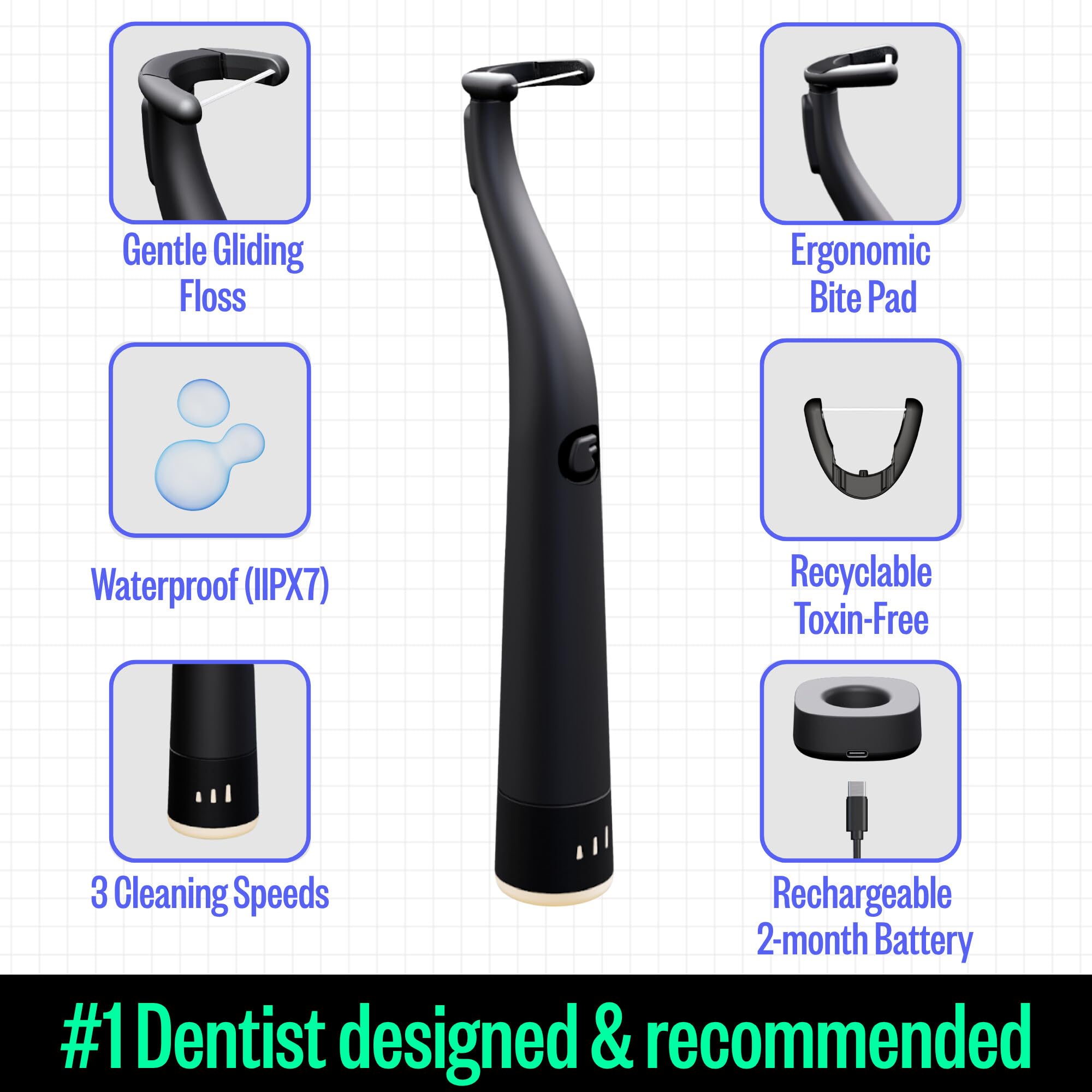 FLAUS Electric Flosser (Oprah's List, Shark Tank) 3 Speeds + 45 Refill Heads (Gentle Gliding Floss for Sensitive Gums) Water Flosser Alternative, Dentist Recommended Tooth Flossers Dental Floss Picks