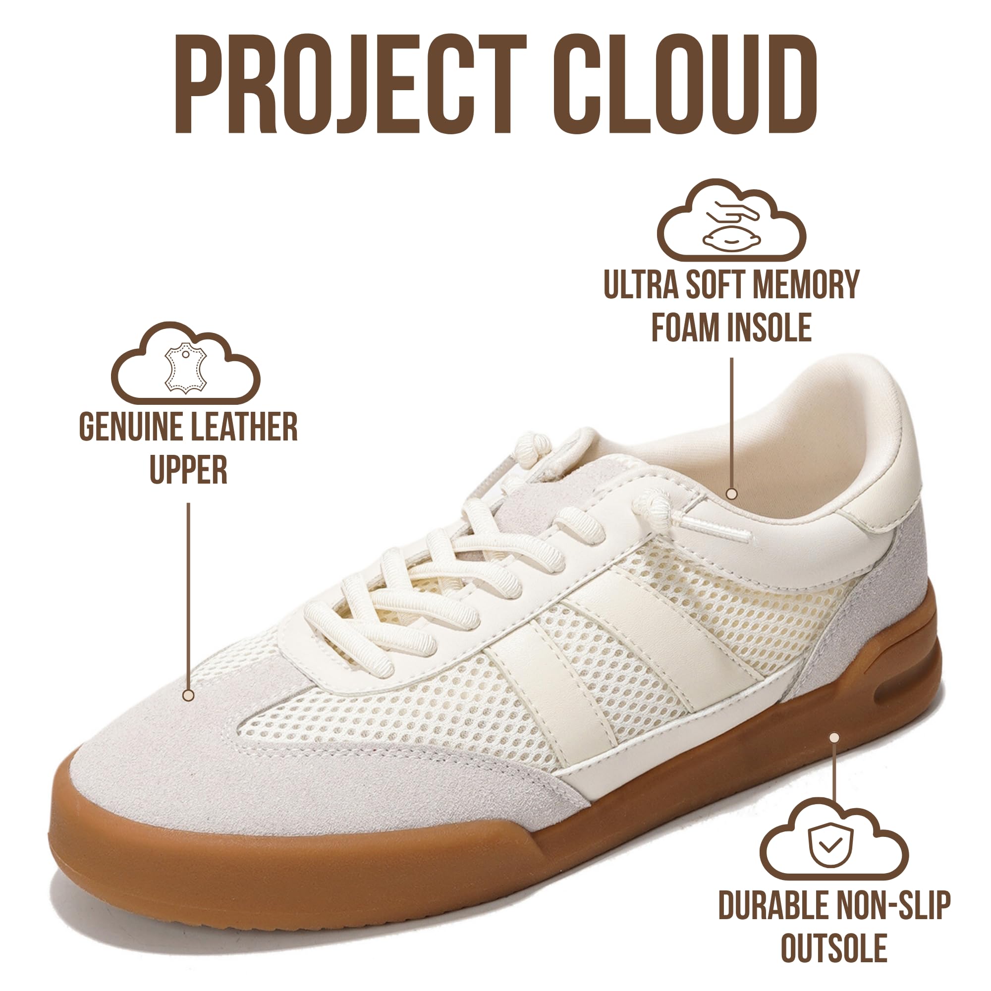 Project Cloud 100% Genuine Leather Casual Sneakers for Women - Memory Foam Insoles - Womens Shoes & Lightweight Women's Fashion Sneakers - Slip On Shoes for Women Footwear (Verdy, Whit, 8) White