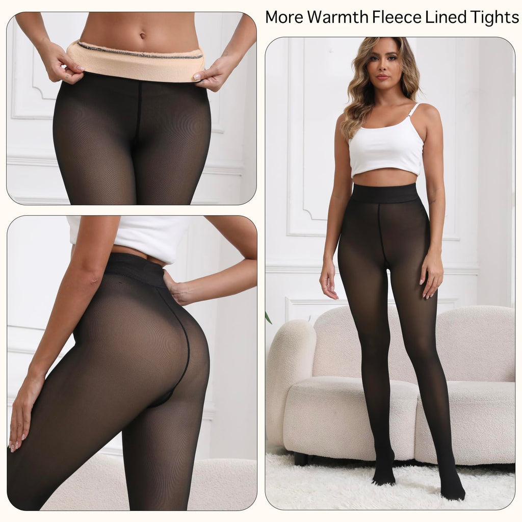 Apriddeo 2025 One-Seam Fleece Lined Tights More Warmth Fake Translucent Pantyhose High Waist Thermal Legging Women