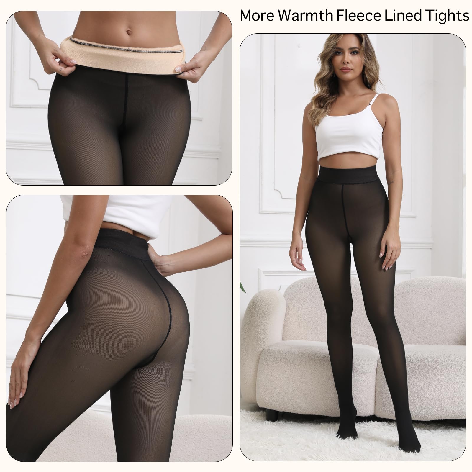 Apriddeo 2025 One-Seam Fleece Lined Tights More Warmth Fake Translucent Pantyhose High Waist Thermal Legging Women