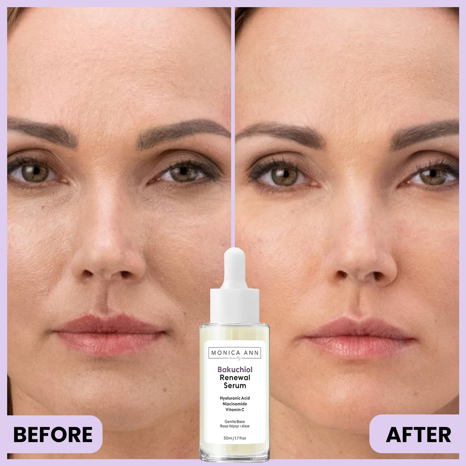 Monica Ann Beauty Bakuchiol Serum – Retinol Alternative with Hyaluronic Acid, Niacinamide & Vitamin C – Anti-Aging, Brightening, Hydrating Face Serum for Fine Lines & Wrinkles (1.7 fl oz)
