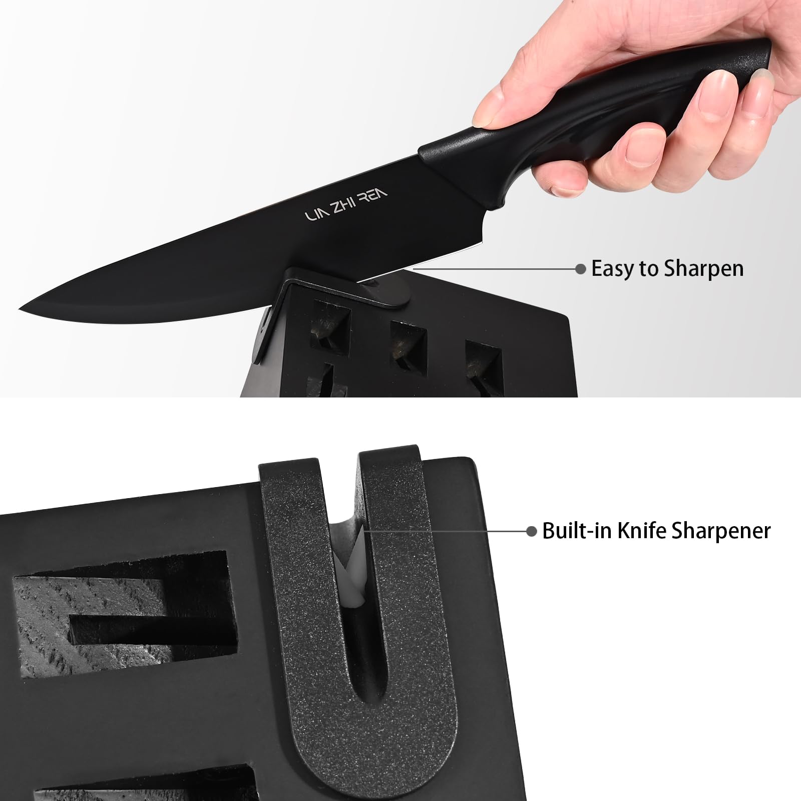 Knife Set, 15 Pieces Kitchen Knife Sets with Block, Built-in Sharpener, Dishwasher Safe, Ergonomic Handle, Knife Block Set for Chopping, Slicing, Dicing & Cutting, Black