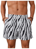WDIRARA Men's Zebra Stripe Drawstring Waist Swim Trunks Beach Shorts Sports Running Bathing Suits with Mesh Lining Black and White Small